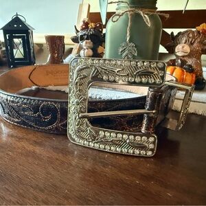 Nocona Brown Belt with Silver Embellished Buckle
